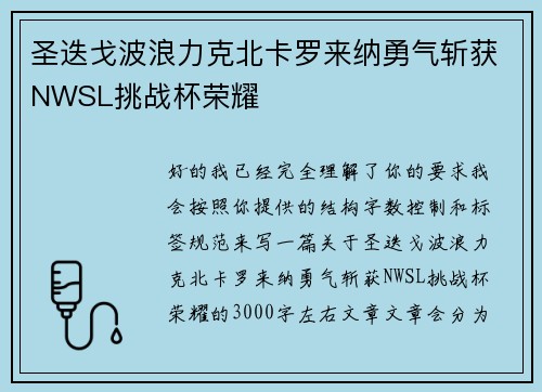 圣迭戈波浪力克北卡罗来纳勇气斩获NWSL挑战杯荣耀 圣迭戈波浪力克北卡罗来纳勇气斩获NWSL挑战杯荣耀